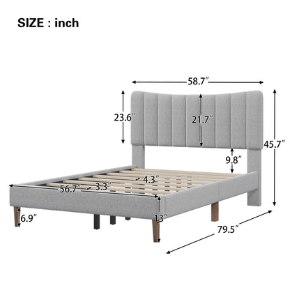 Upholstered Platform Bed Frame with Vertical Channel Tufted Headboard; No Box Spring Needed; Full; Gray