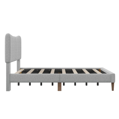 Upholstered Platform Bed Frame with Vertical Channel Tufted Headboard; No Box Spring Needed; Full; Gray