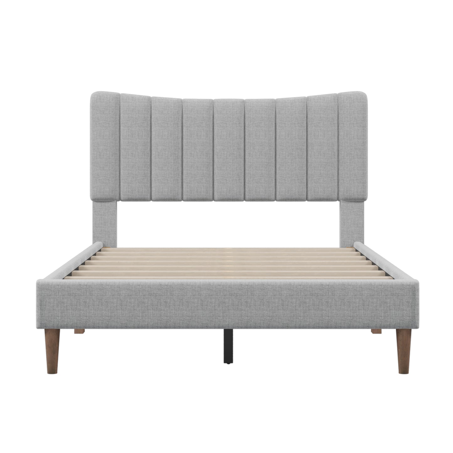 Upholstered Platform Bed Frame with Vertical Channel Tufted Headboard; No Box Spring Needed; Full; Gray