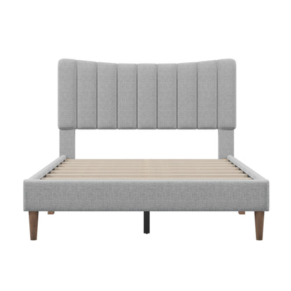 Upholstered Platform Bed Frame with Vertical Channel Tufted Headboard; No Box Spring Needed; Full; Gray